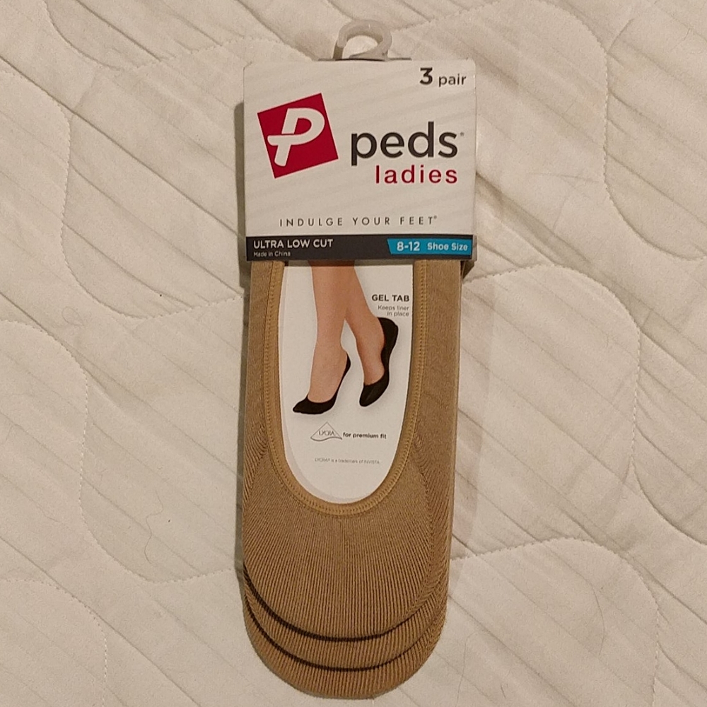 Peds Ultra Low Cut sock 3-pair Nude size 8-12